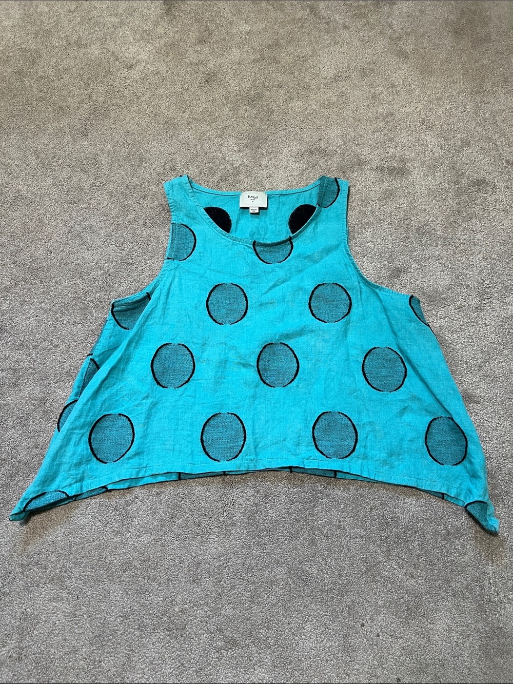 Chalet Et Ceci Linen Polka Dot Layering Tank Top Blue Lagenlook Oversized Small